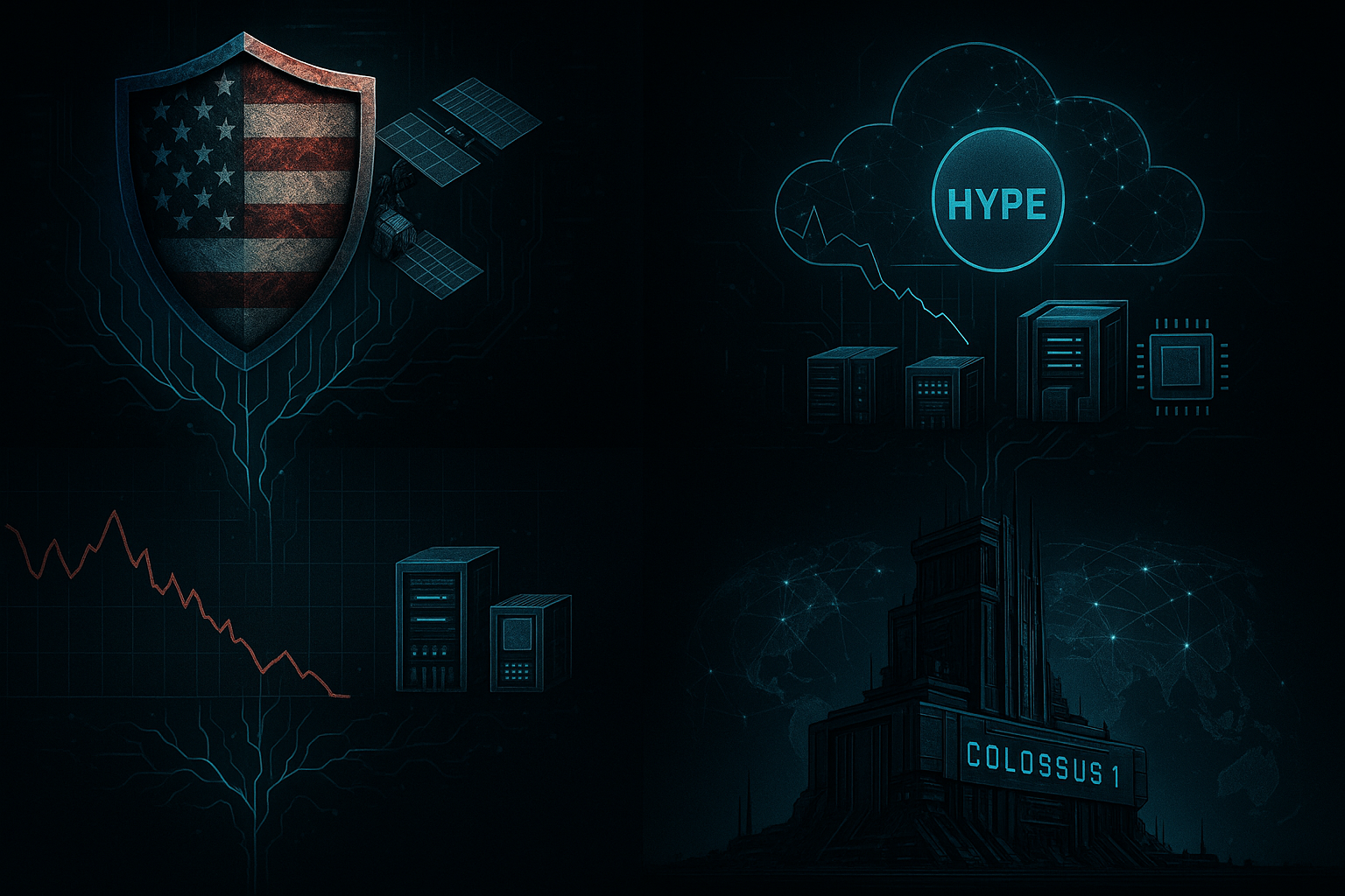Vertical infographic, dark-mode cyberpunk aesthetic. Three stacked panels connected by glowing neural data streams. Pane